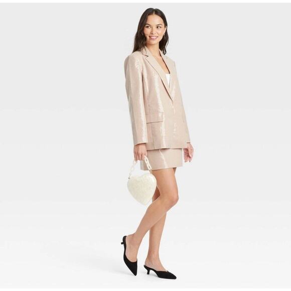 A New Day Women's Sequin Party Mini Skirt - Tan 8 NWT - Picture 3 of 6